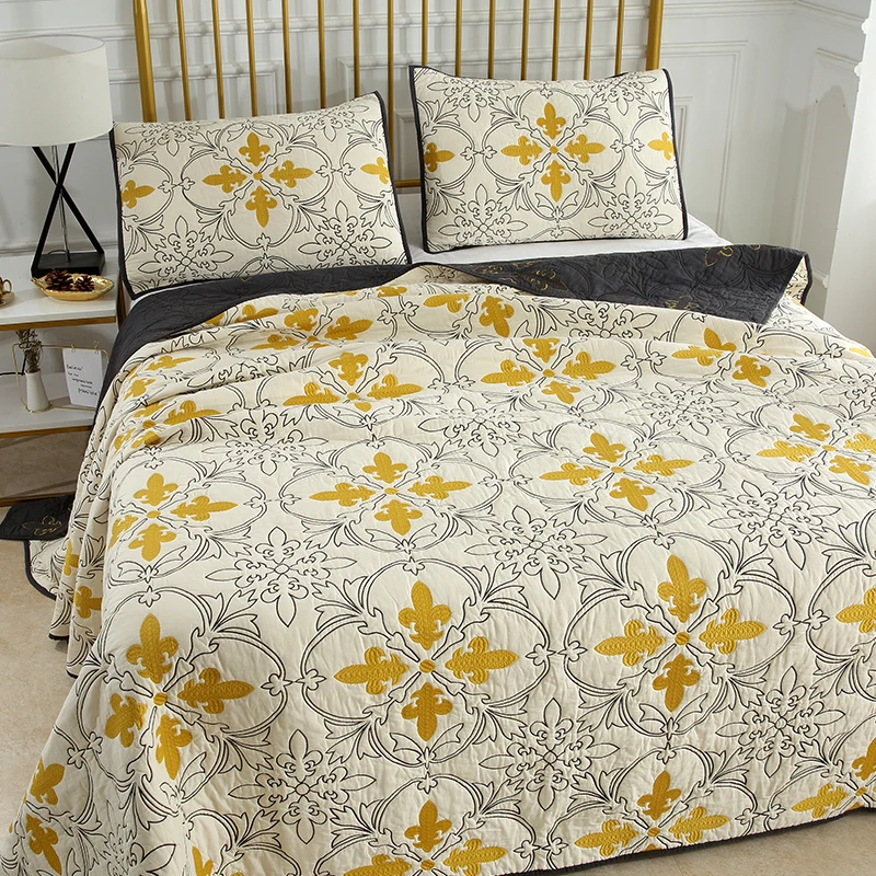 CHAUSUB Cotton Quilt Set Luxury Embroidery 3PCS Bedspread on the Bed Quilted Blankets for Double Bed King Size Summer Coverlet