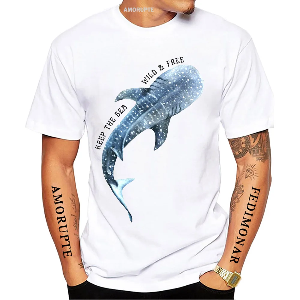 Camiseta Keep The Sea Wild Free Whale Shark Unisex de manga corta para hombre, camisetas informales blancas para viajes de buceo en la playa y verano, camisetas de vida marina