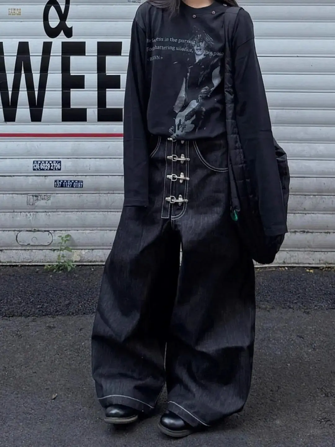 Damskie jeansy z wieloma guzikami, szerokie nogawki, wysoki stan, proste, luźne spodnie dżinsowe, damskie spodnie w stylu vintage streetwear — 2