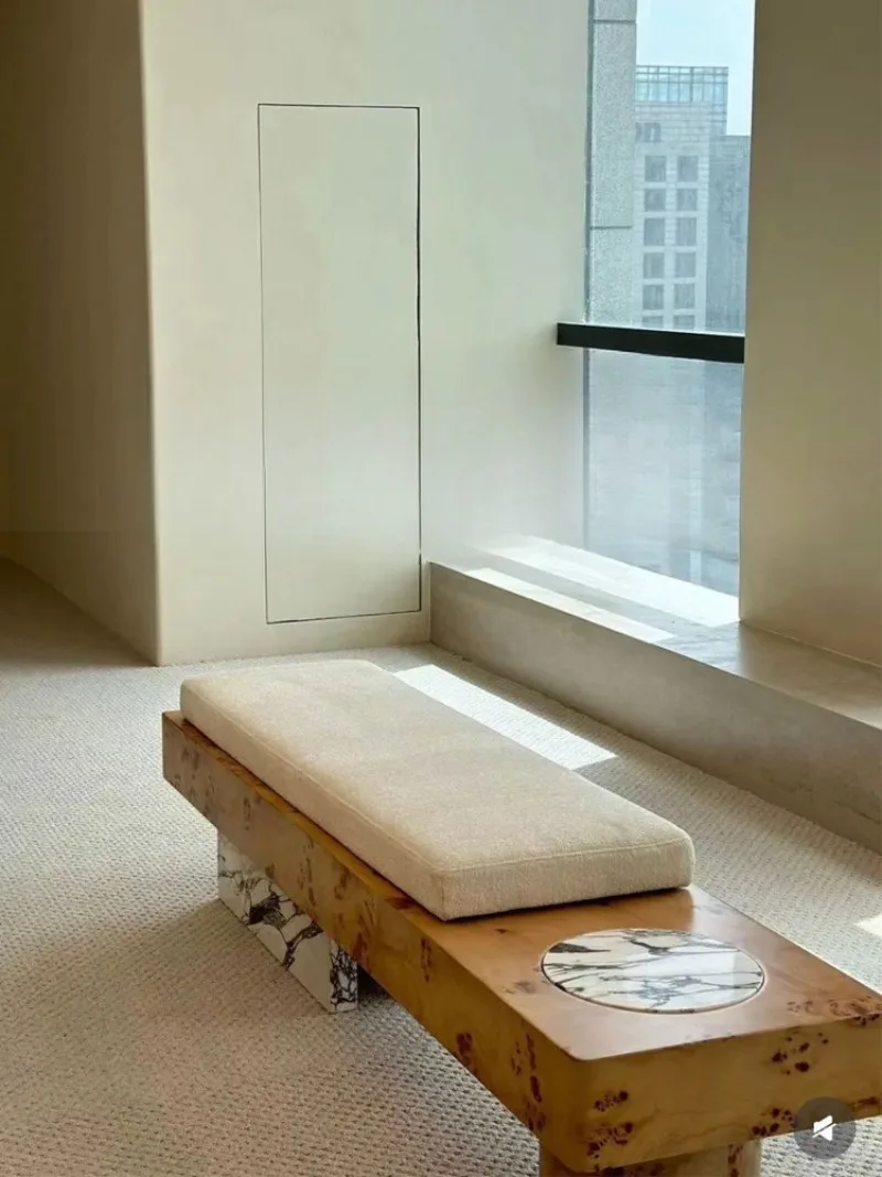 Medieval solid wood Bulgari coffee table light luxury marble round coffee table combination modern parquet tea table household