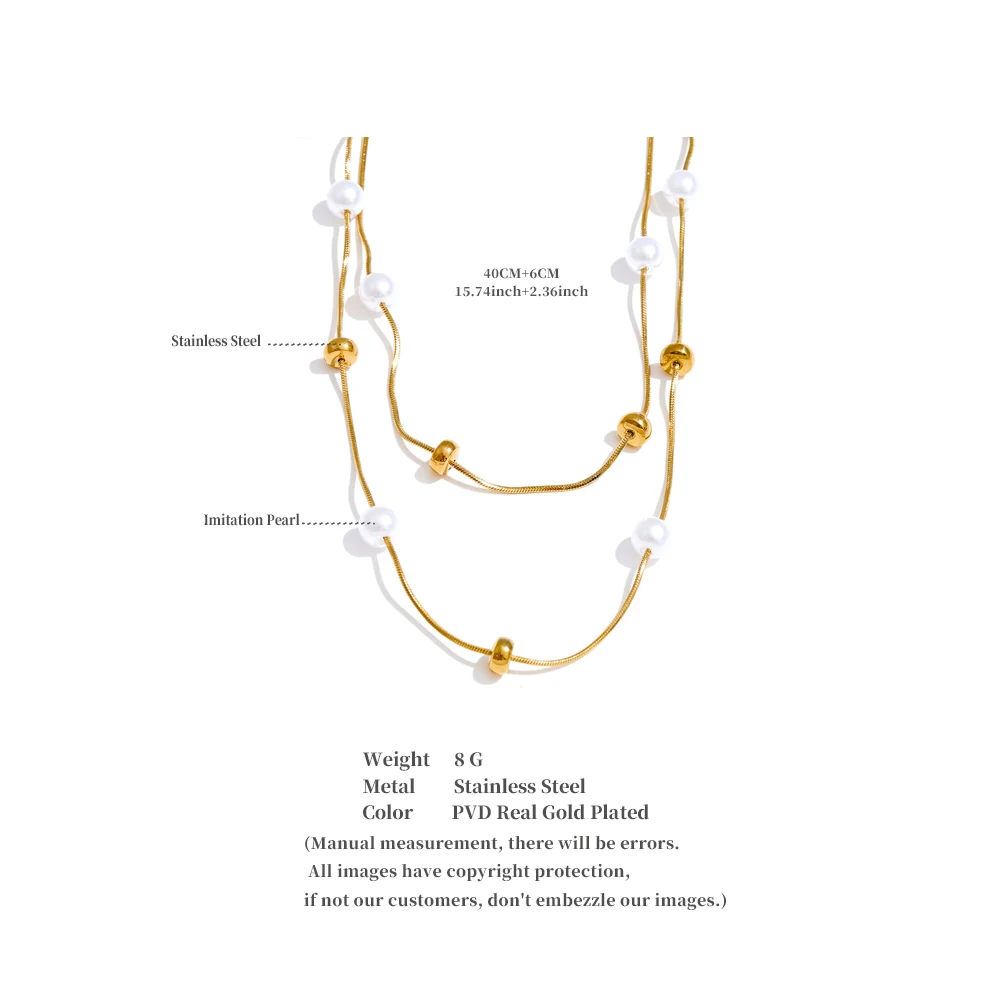 Yhpup Edelstahl Doppelschicht Perlen Kette Overlay Halskette für Frauen Beliebte Chic Frauen Koreanische Chic Schmuck Zubehör – Detail 8