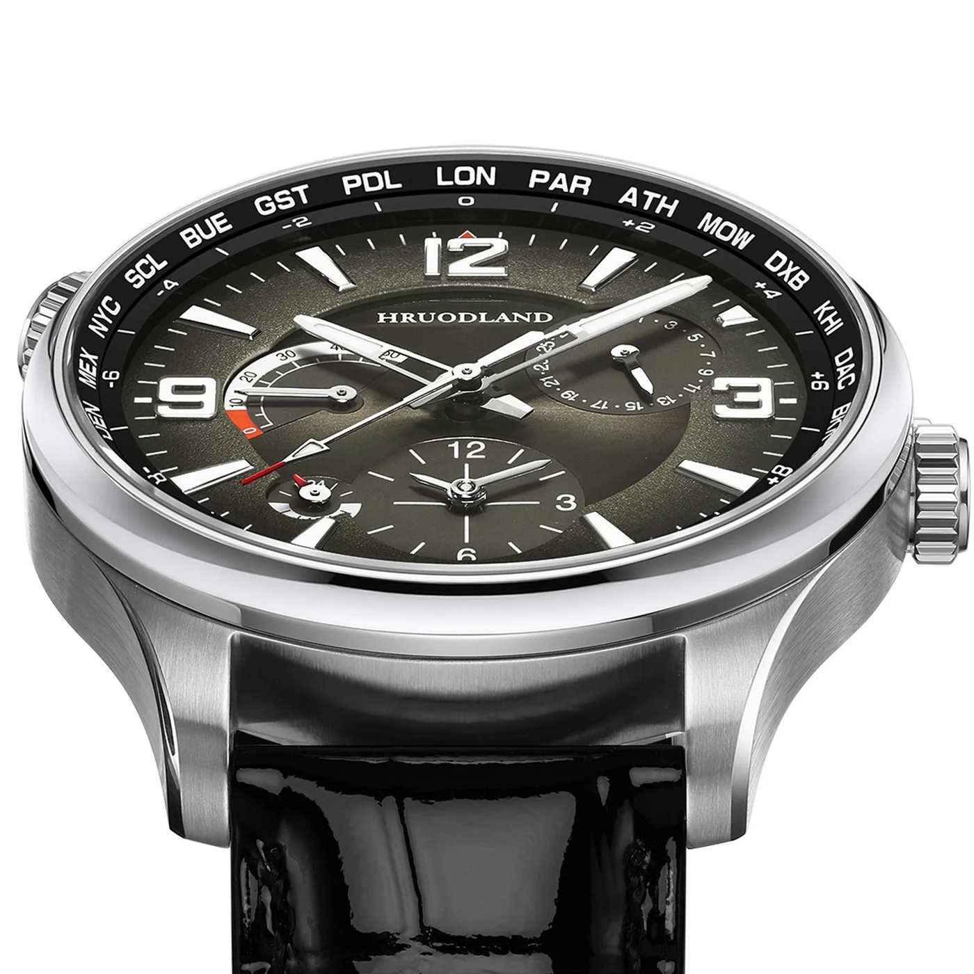 HRUODLAND GMT Automatic Watch for Men World Time Mechanical Watch 43mm Sapphire Crystal 50M Waterproof Travel Watch
