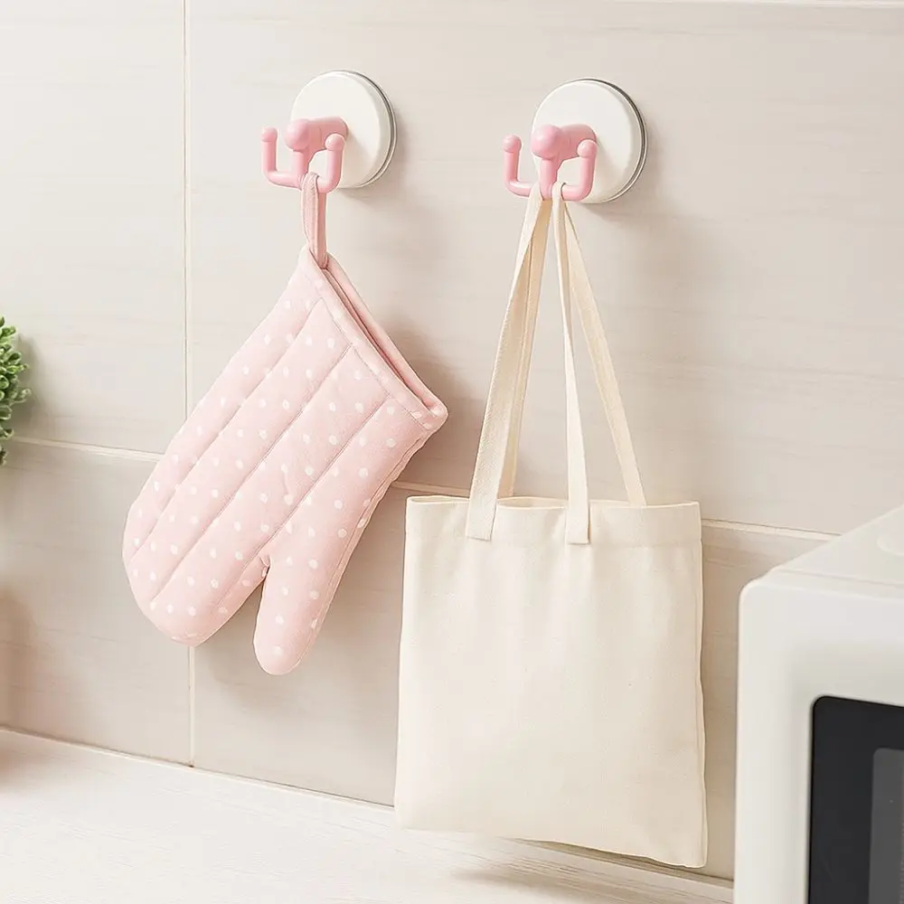 5pcs Vacuum Pressing Suction Cup Hook Double-hook High Load Capacity Kitchen Hook Plastic No Drill Bathroom Organiser