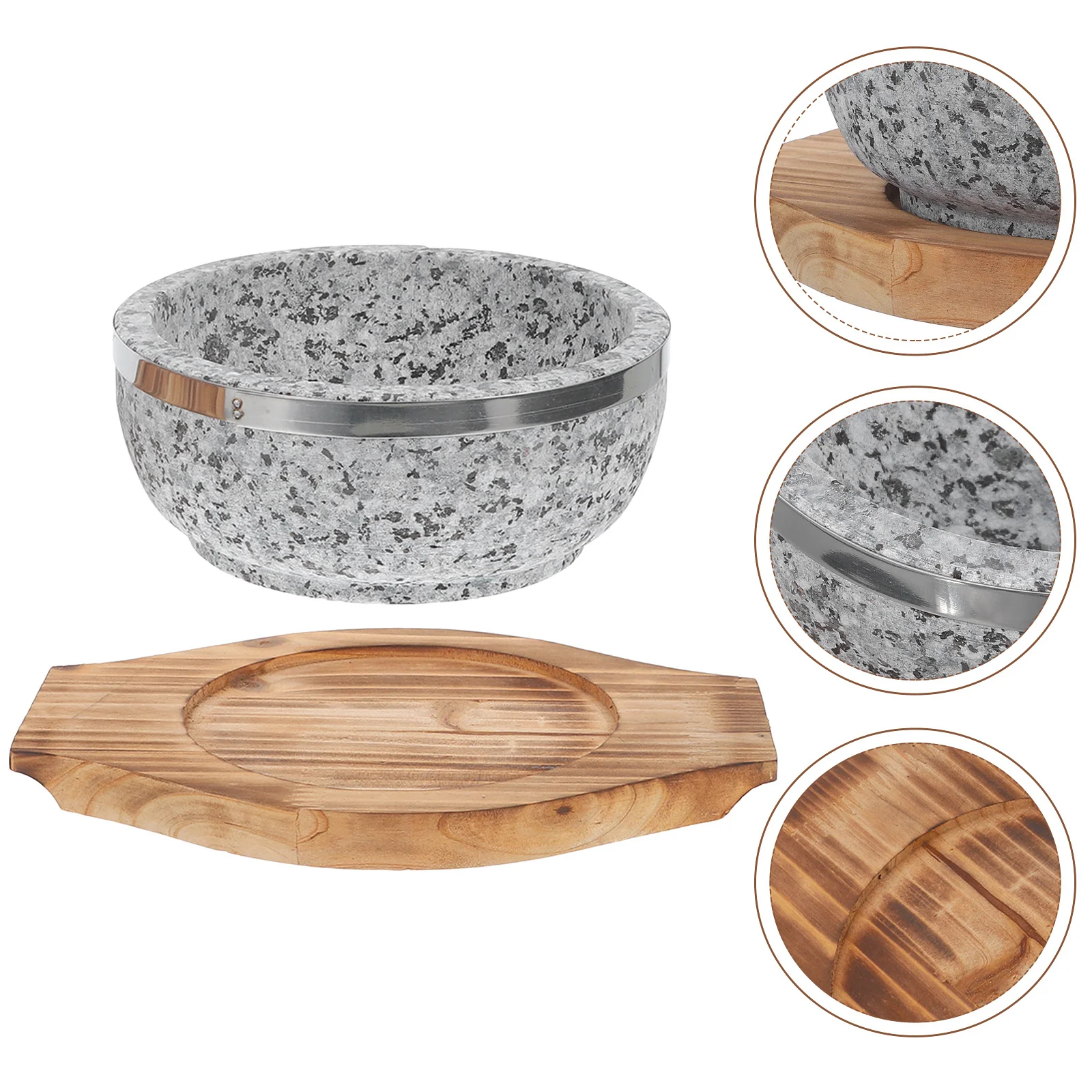 

1Set Stone Bowl Korean Cuisine Stone Pot No Coating 600ml Retention Bibimbap Soup Noodle Bowl Kitchen Serving Dish