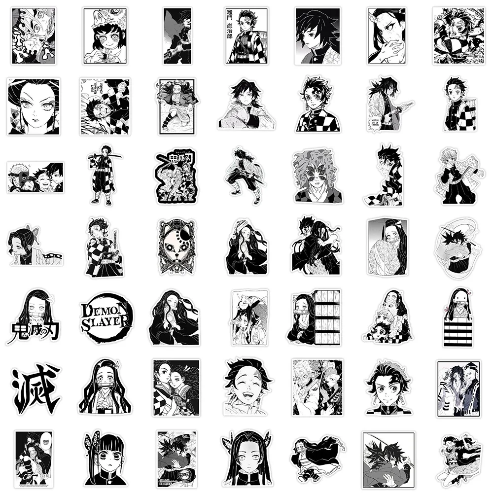 10/30/50/103PCS Black and White Cartoon Demon Slayer Stickers Anime Kimetsu No Yaiba Decals Toys Cool Graffiti Skateboard Bike