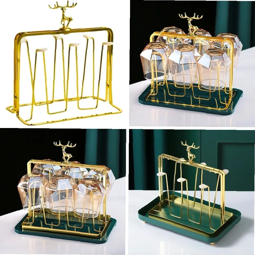 

Elegant Glass Cup Hanging Rack with Drain, Upside Down Water Cup Holder for Kitchen Living Room Luxury Storage