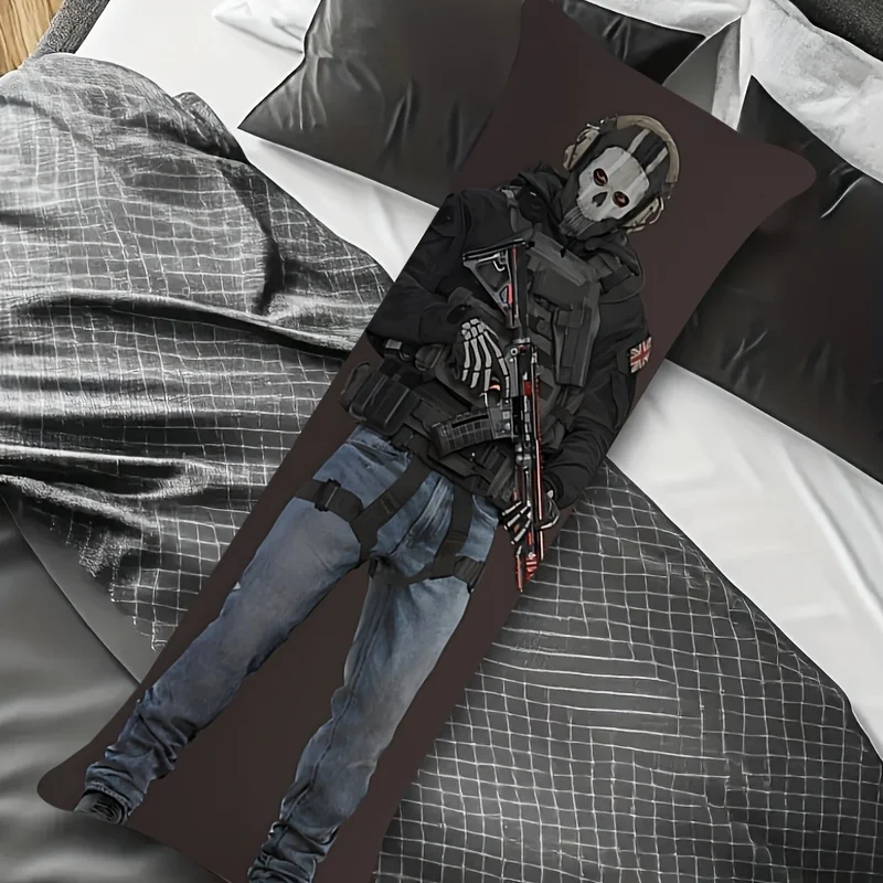 A Tactical Soldier Body Pillow Cover - HD Printed, 59.06X19.69 Inches, Modern Military Style, Detailed Camouflage Gear, Made of