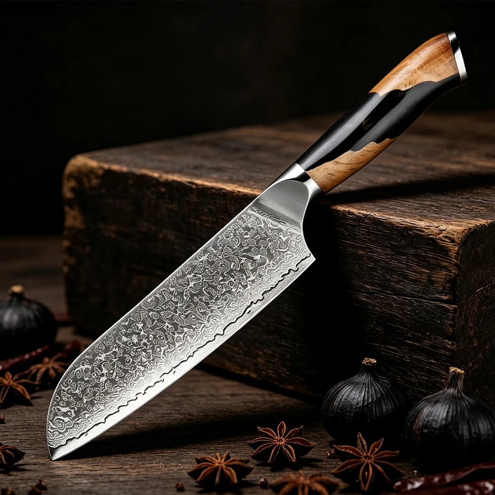 XITUO 7 Inch Damascus Santoku Knife Damascus VG10 Super Steel Kitchen Knife Ultra Sharp Chopping Knife for Meat Vegetable Fruit