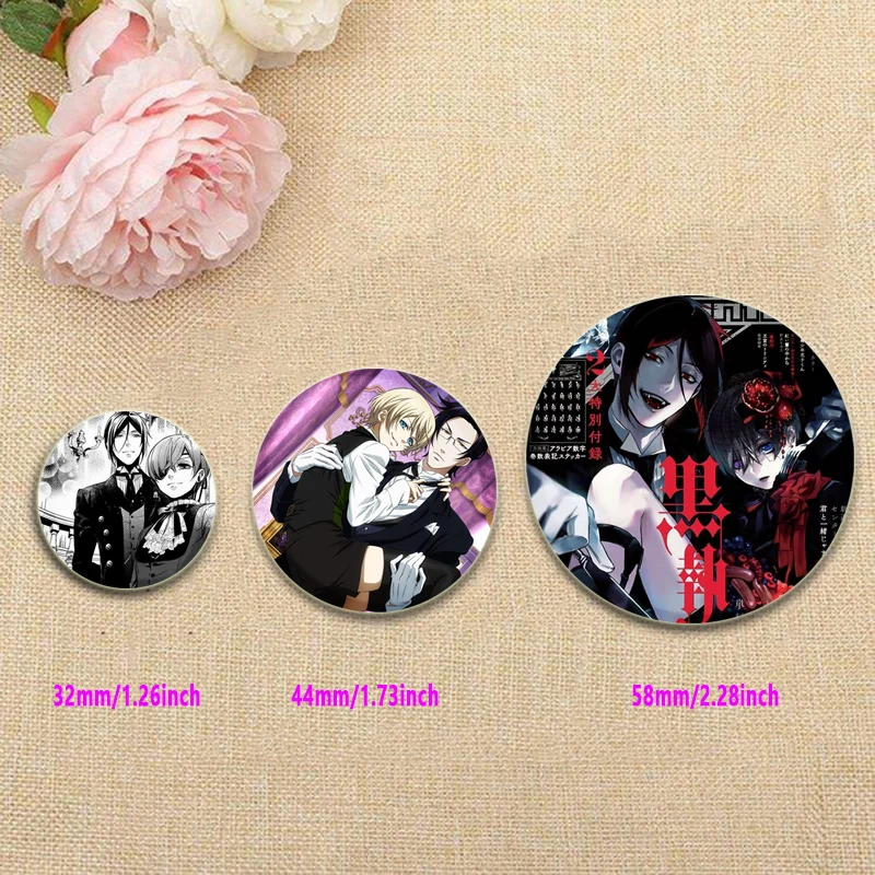 Black Butler Anime Pins para Fãs, Tinplate Badge, Cartoon Broche, Coletar Presentes, Decorativos, Mordomo, Sebastian Mellurian, Ciel, Phantomhive