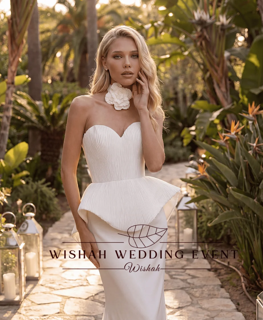 Wishah Customized Elegant Sweetheart Strapless Pleated Backless Mermaid Long Dress Irregular Bridal Gown for Wedding Party