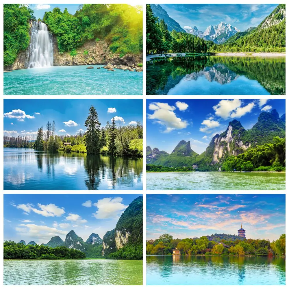 Nature Scenery Waterfall Forest River Backdrop Birthday Party Wedding Travel Portrait Room Wall Decor Photography Background