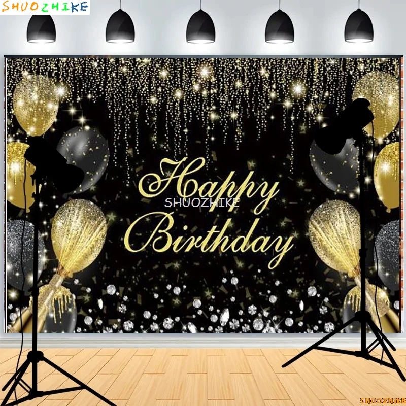 Gold Glitter Birthday Decorations Backdrop for Photography Party Decor Background Banner for Photoshoot Photo Studio Props QQ-01