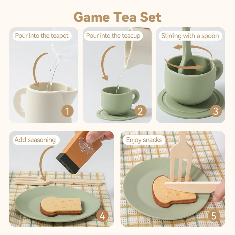 Conjunto de utensílios de mesa para chá da tarde montessori, brinquedos de cozinha simulados para crianças, desenvolver habilidades sociais, brinquedos de educação precoce