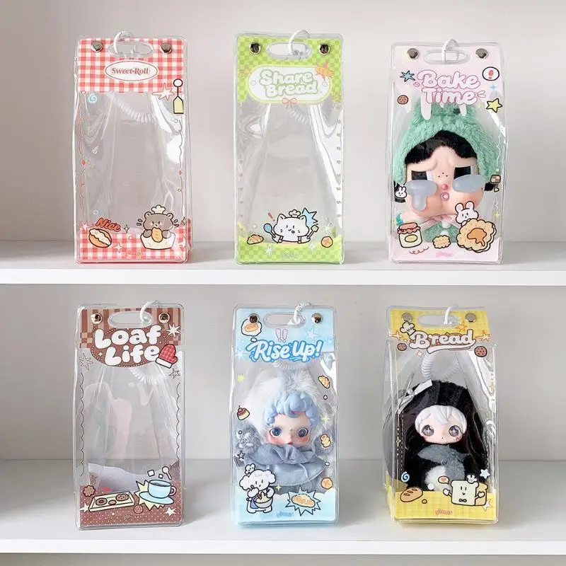 Kawaii Clear PVC Doll Display Bag Cute Cartoon Prints Dust Proof Pouch Pendant For 10cm 15cm Plush Dolls Storage