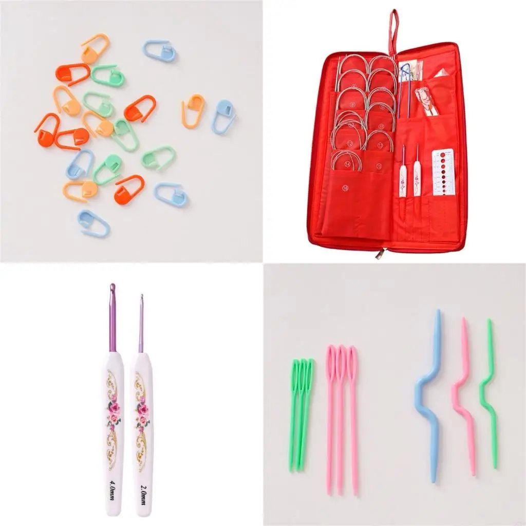 

97BA 88Pcs Stainless Steel Straight Knitting Needle Set, with Crochet Hook Knitting Accessories for Sweater Sock Scarf Bag