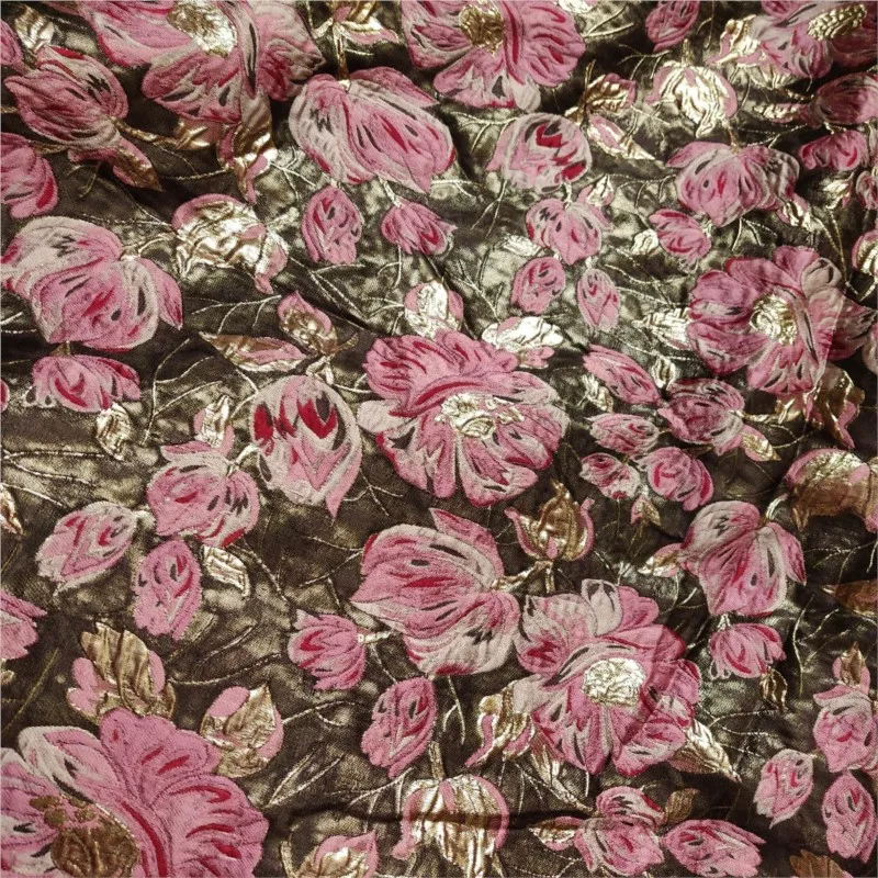 Dyed double-layer large flower jacquard fabric golden thread dress coat women's