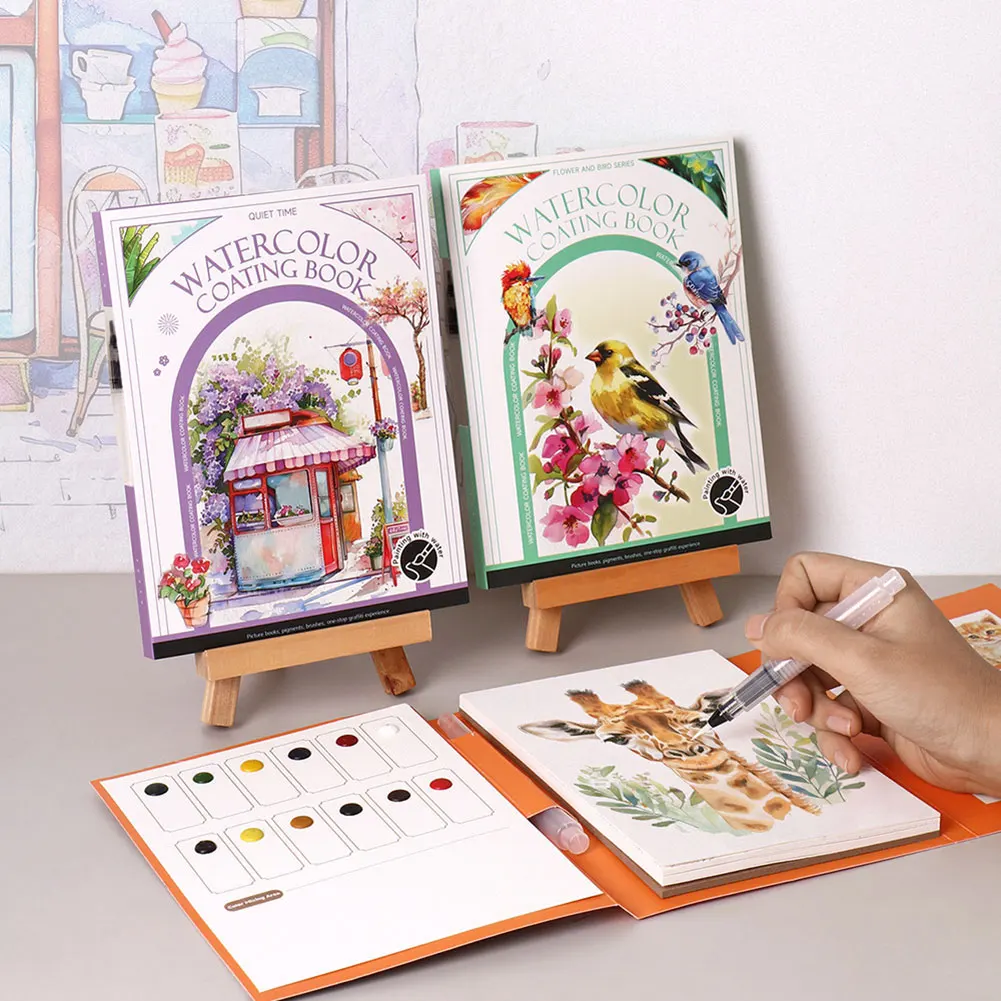 Comes With Pigment Filled Watercolor Painting Book,Portable Watercolor Painting Kit With Paints,DIY Watercolor Coloring Painting