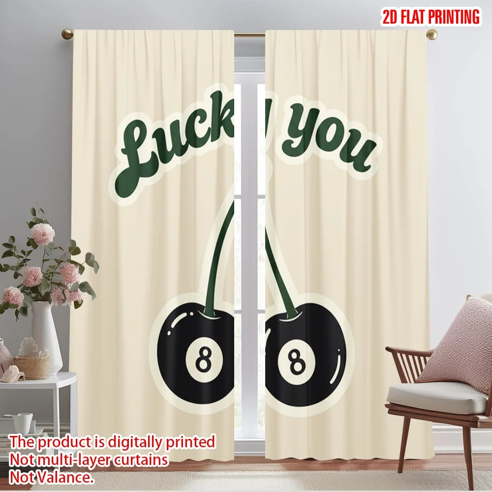 

2pcs 2D flat printing Party Curtains Lucky You 8 Ball Cherry Polyester Without Electricity 0 for aesthetic room decor