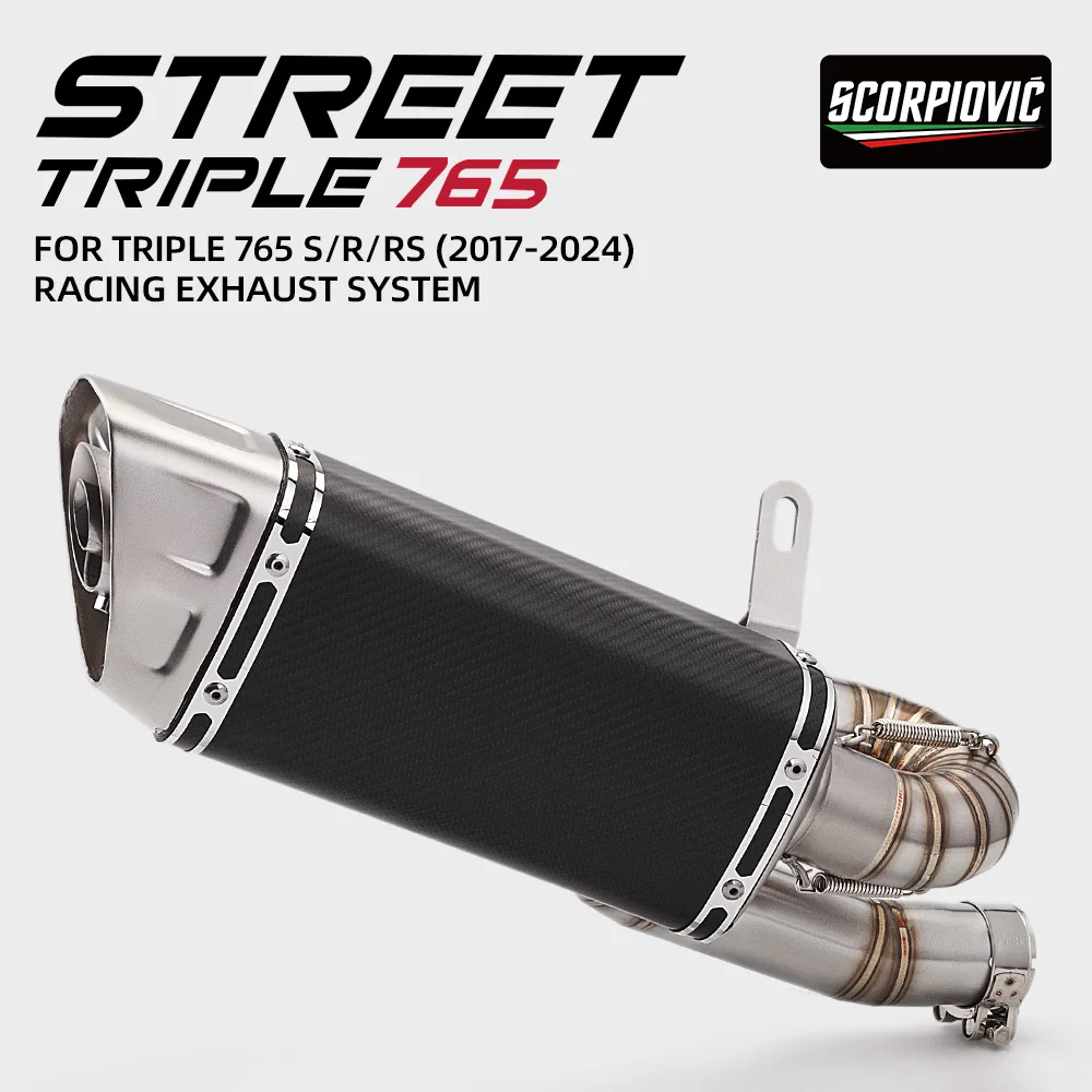 

Motorcycle Exhaust Pipe Slip on Mid Tail Pipe Modified Carbon Muffler for Street Triple 765 R S RS 765R 765S 765RS 2017-2025