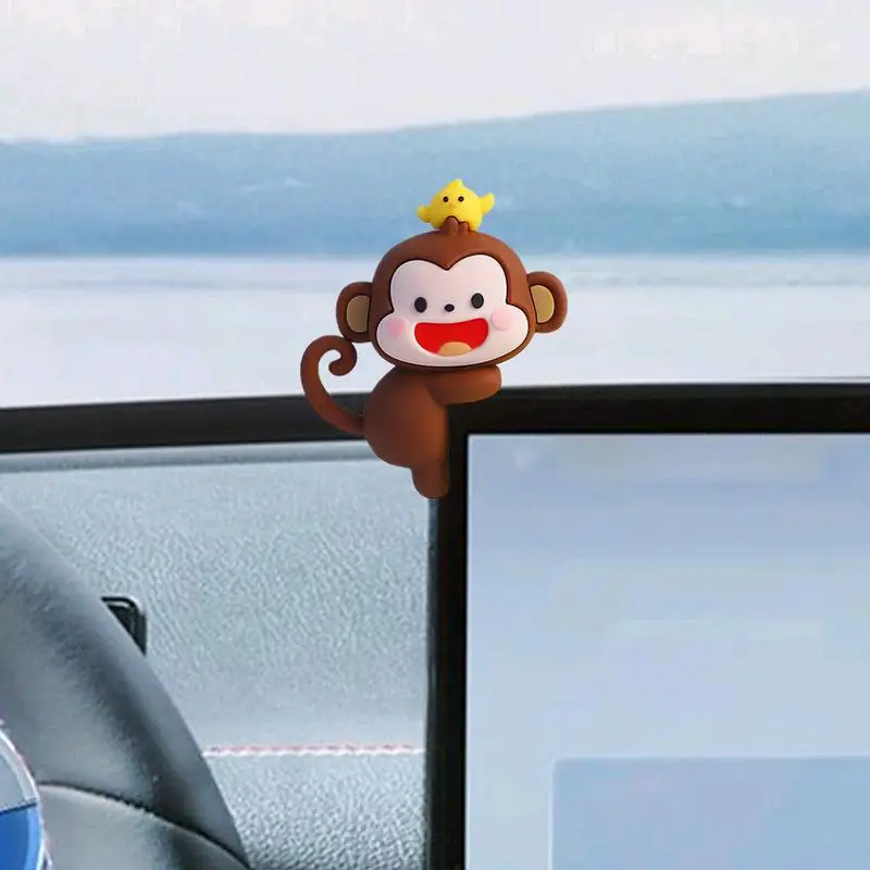 Computer Screen Decor Figures Cute Monkey Figurines For Computer Monitor Car Interior Accessories Monkey Ornaments Car Screen