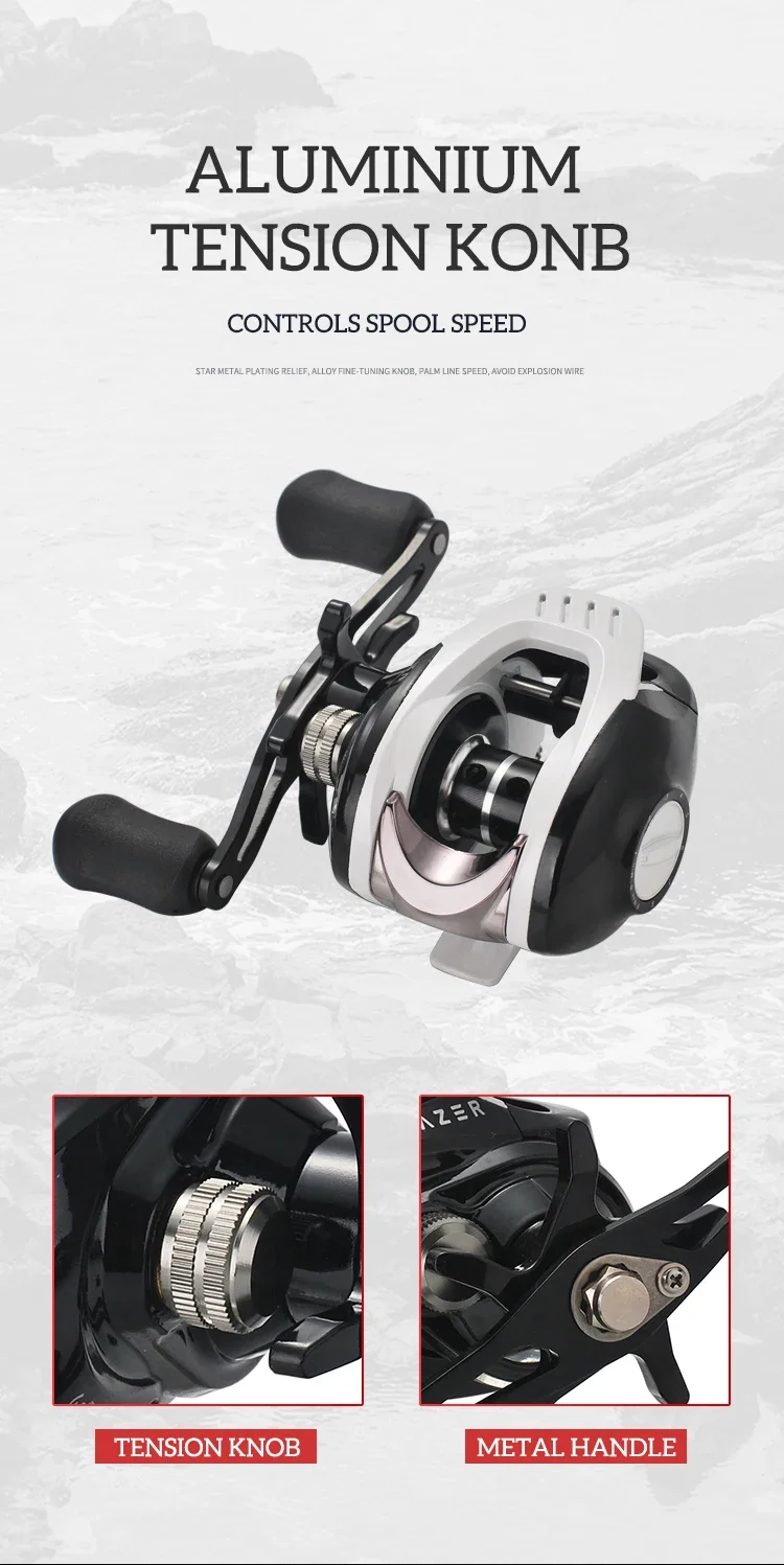 Lizard Magnetische Zentrifugal-Doppelbrems-Baitcasting-Angelrolle mit Metallspule und -griff, 8 kg maximale Bremskraft, 7,2:1 Übersetzungsverhältnis – Detail 7