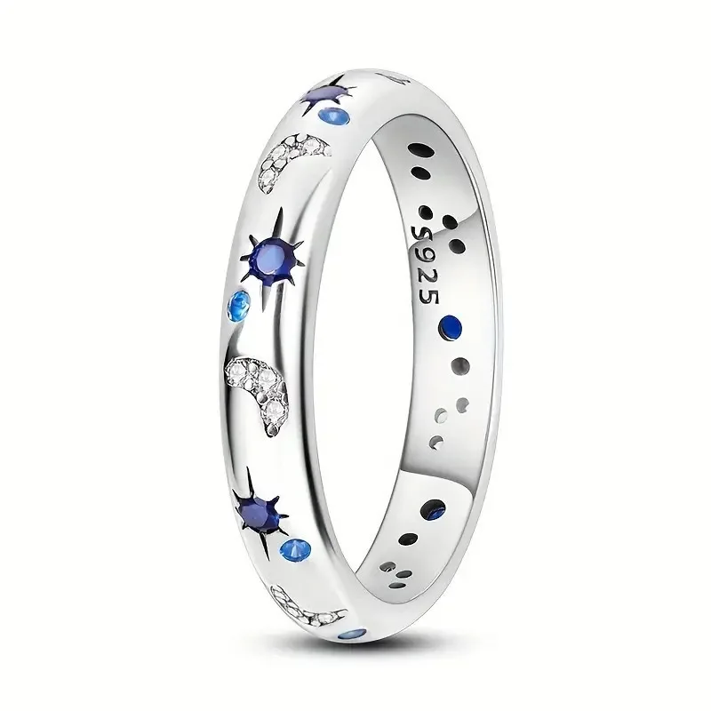 

S925 Bright Starry Sky Ring Star Moon Diamond Ring Premium