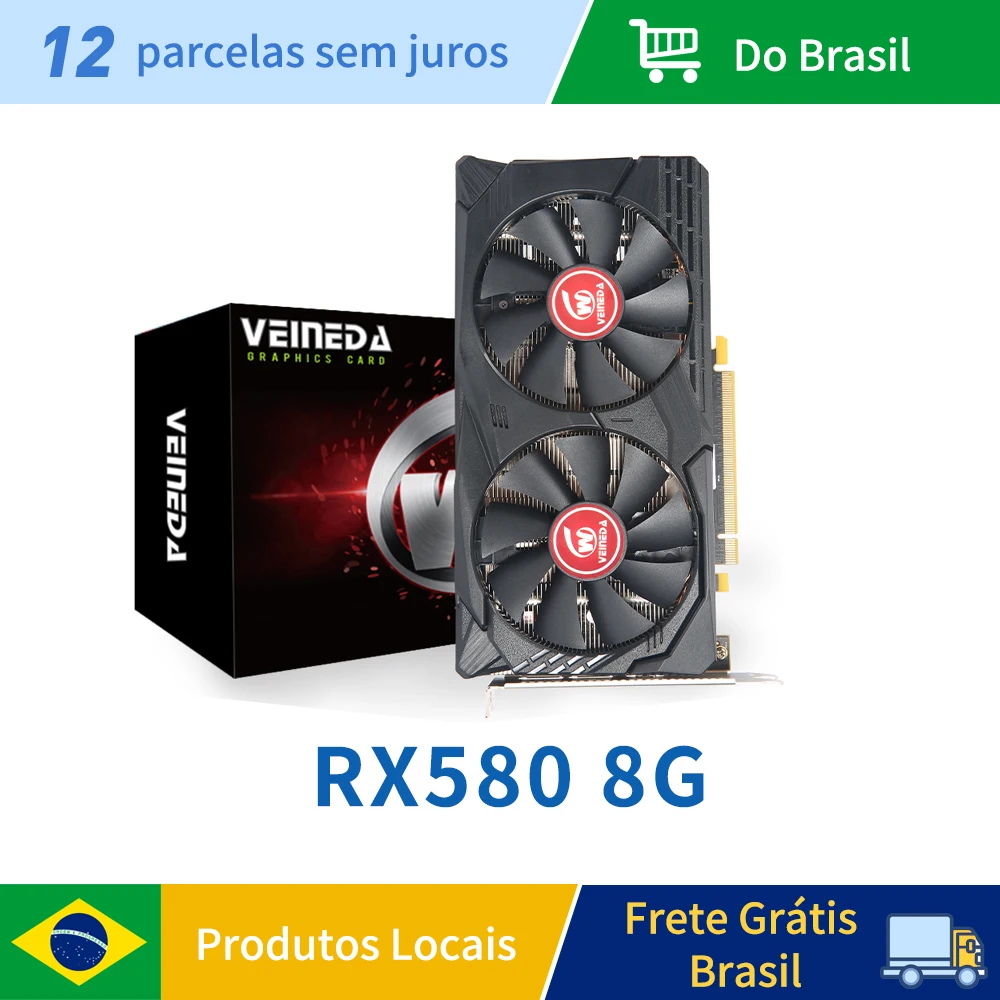 VEINEDA Video Card RX580 8GB 256 Bit 2048SP Graphics Cards GDDR5 RX 580 Series  Heatpipes Connector Refurbished