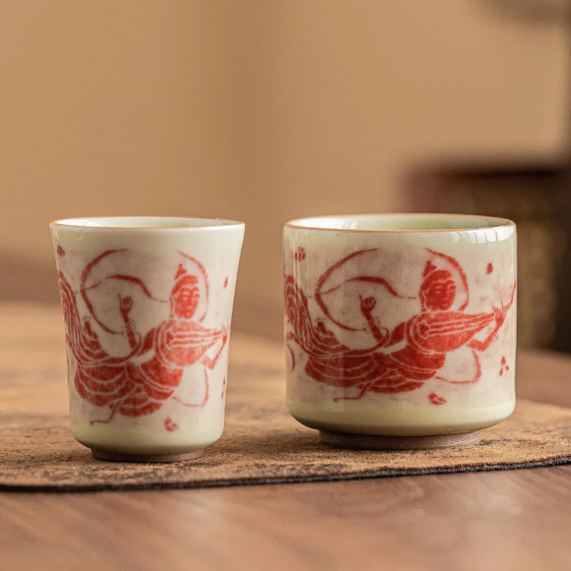 Dunhuang Cultural Creation Ceramic Hand Painted Master Teacup Single Kung Fu Tasting Cup For Home Tea Ceremony Table Decor Gift