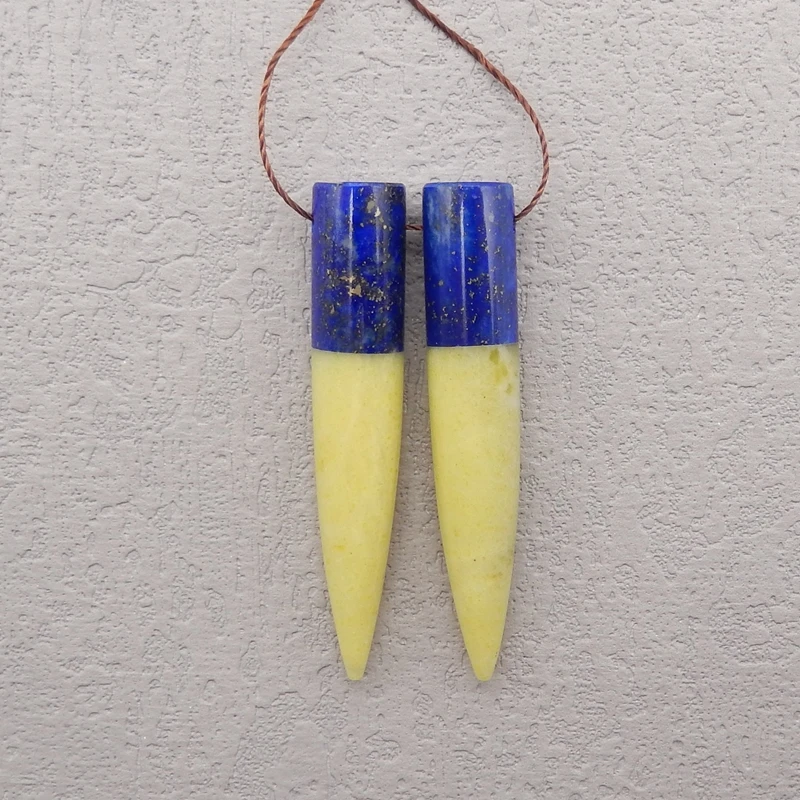 Handmade Jewelry Natural Stone Lapis Lazuli Serpentine Earring Bead,Fashion Earrings Accessories DIY Making For Women 44x8mm 10g