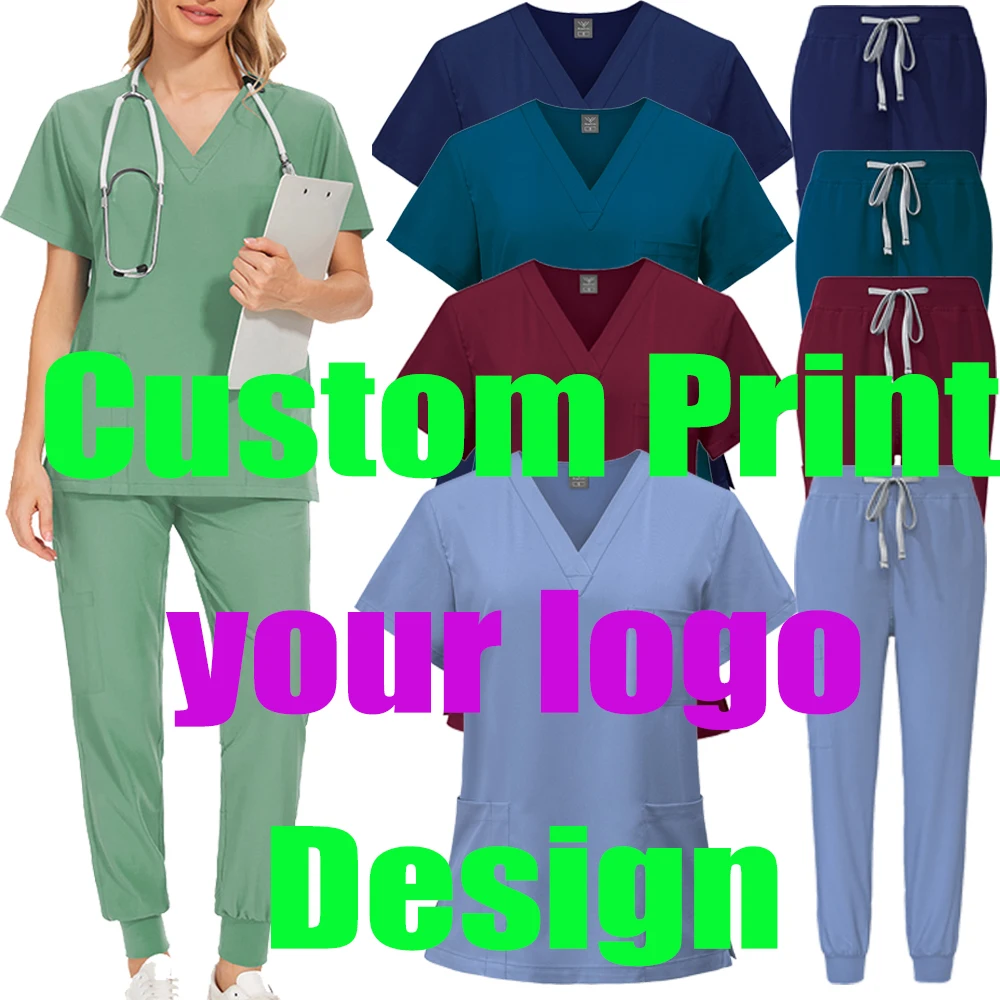 Women Scrubs Sets Men's Work Wear Custom Print Logos Name Spa Salon Surgical Customized Enfermeria Uniform Nursing Medical Suits