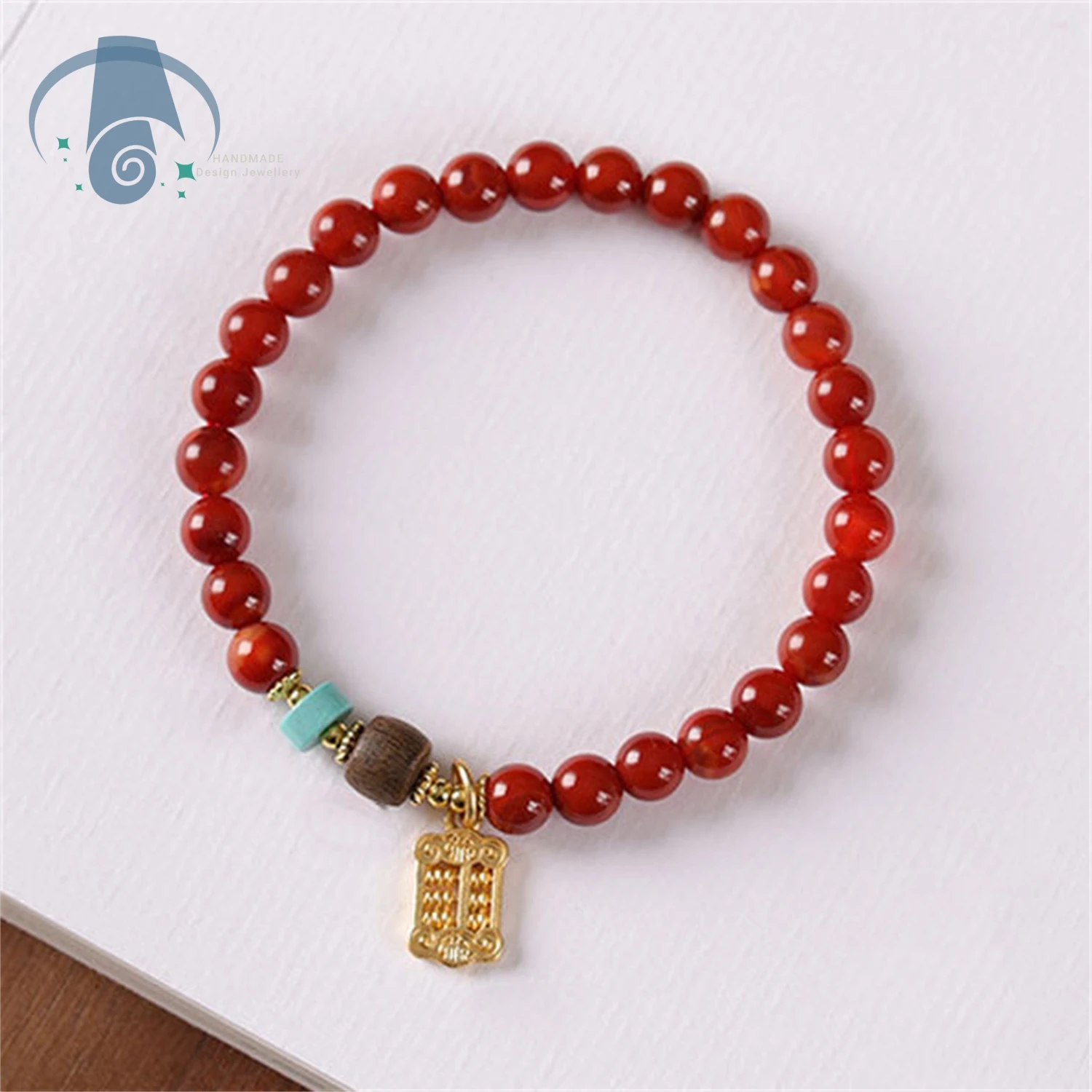 Nanhong Agate Sand Gold Colored Glaze Jade Gourd Pendant Bracelet New Chinese Style Vintage Ethnic Jewelry for Women Daily Gifts