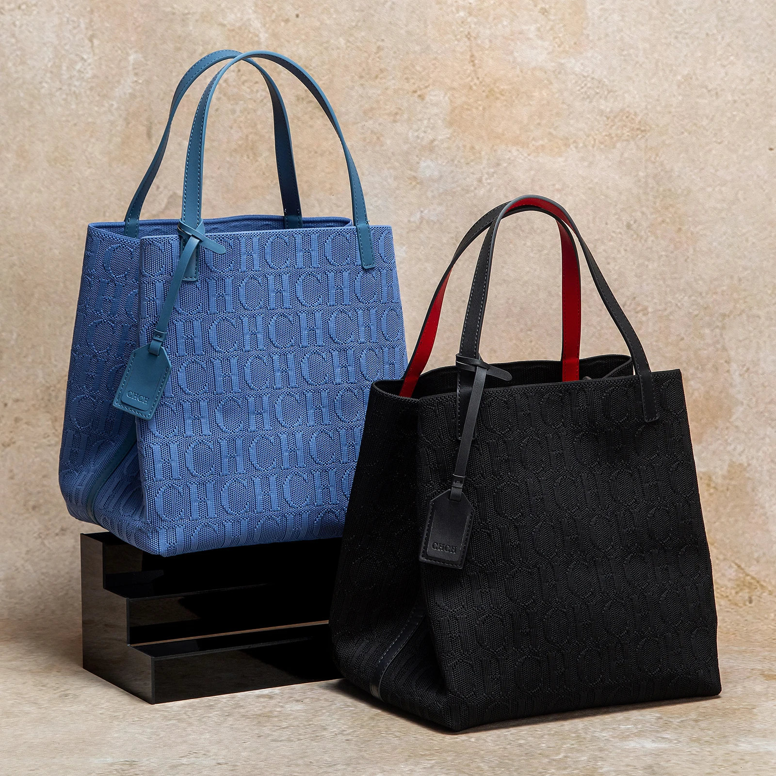 CHCH Tote Bag New Large Capacity Black Simple Knitted Shopping Bag 27*20*28cm