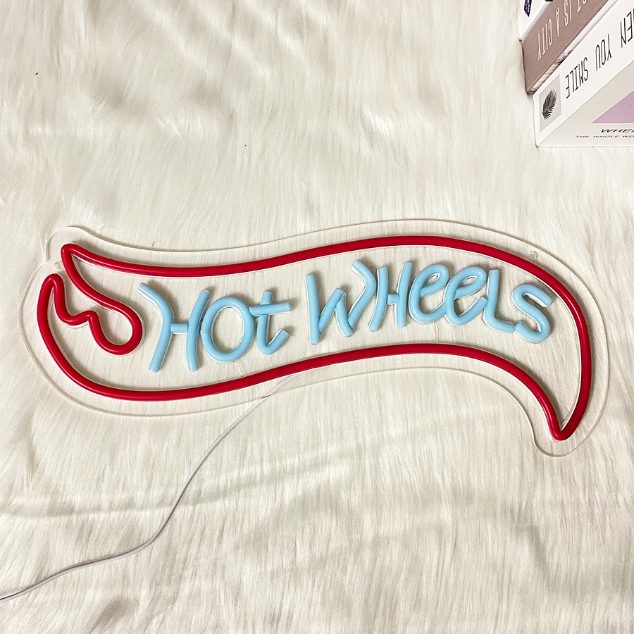 لافتة نيون Led من Hot Wheels، ضوء ليلي أيقونة شعار السباق، يعمل بمنفذ USB، جراج، غرفة النوم، غرفة الألعاب، ورشة عمل، ديكور كهف الرجل.