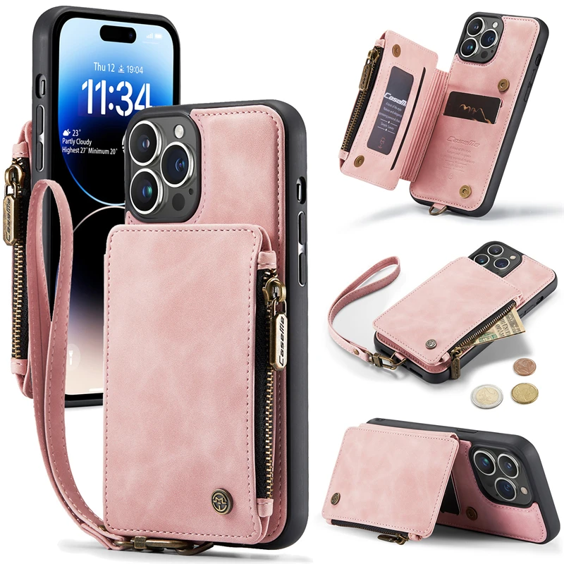 

Zipper Wallet Phone Case For iPhone 15 Pro Max 14 13 12 11 Pro Max 15 Plus 13 Pro Card Slots Holder Purse Back Cover