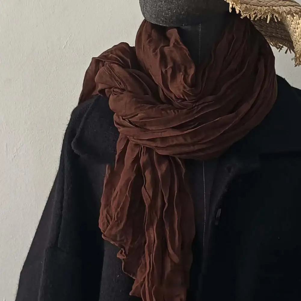 

Женский шарф 180 см, однотонный плиссированный длинный шарф в стиле ретро, осенне-зимний теплый мягкий винтажный шарф, бандана, наряд Шема