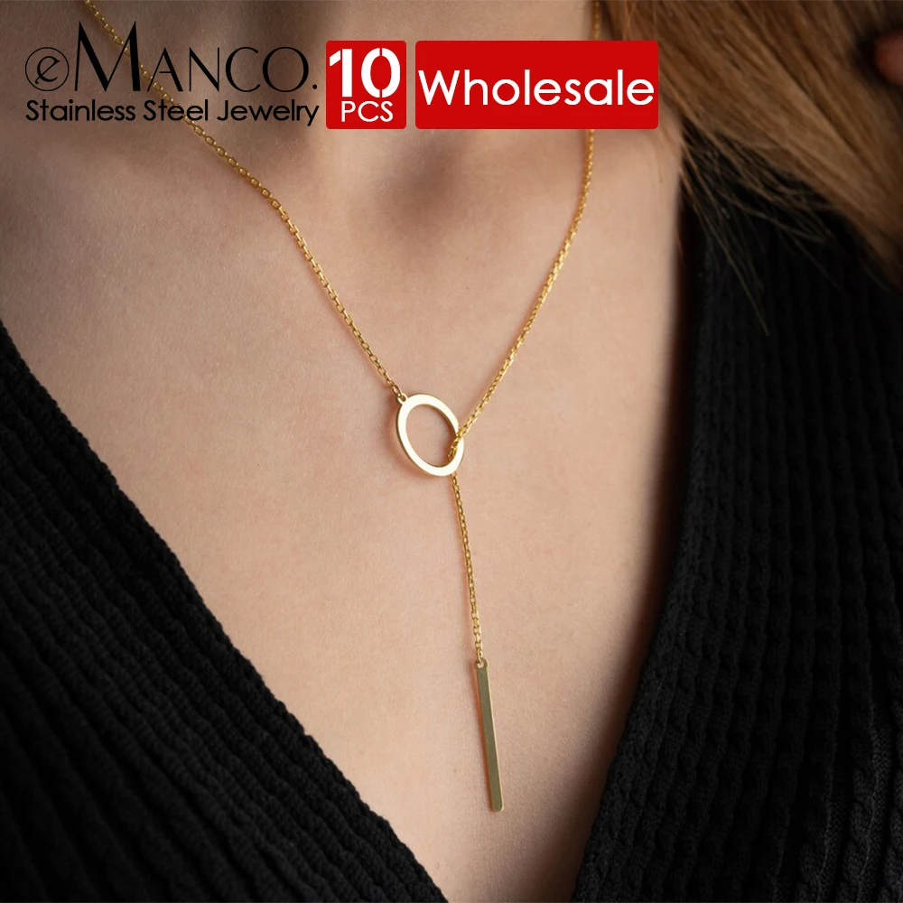 eManco 10PCS Minimalist Round Stick Pendant Necklace for Women Pearl Clavicle  Leaves Long Chain Fashion Jewelry Statement Girl