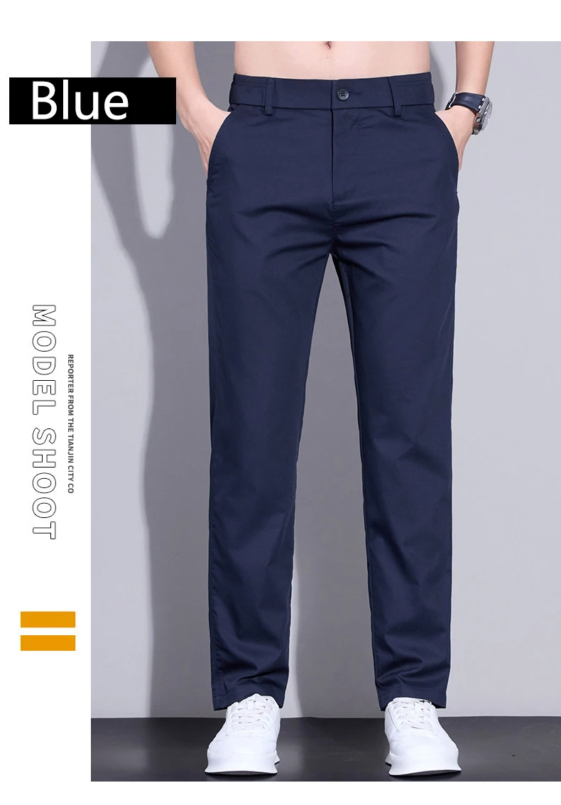 Herren Sommer Eisseide Freizeithose Ultra-Dünn Schnelltrocknend Elastisch Schmal Geschnitten Einfarbig Business Markenkleidung Hose – Detail 6