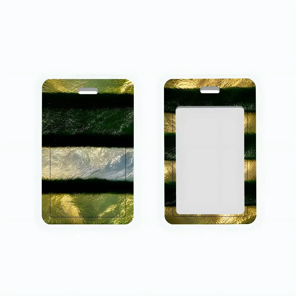 Splicing Green Stripe ID Badge Holder With Lanyard Neck Strap For Office School Name Card Credentials Case