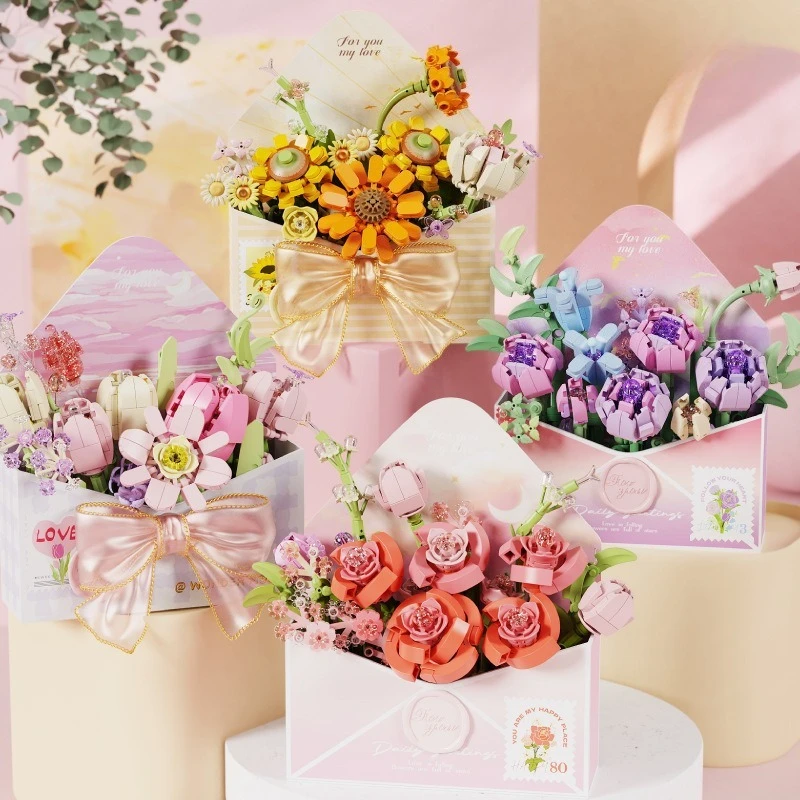 

MOC Love Letter Babysbreath Diana Rose Flower Bouquet Building Block Set Wedding Ceremony Romantic Idea Toy Gifts Kid Birthday
