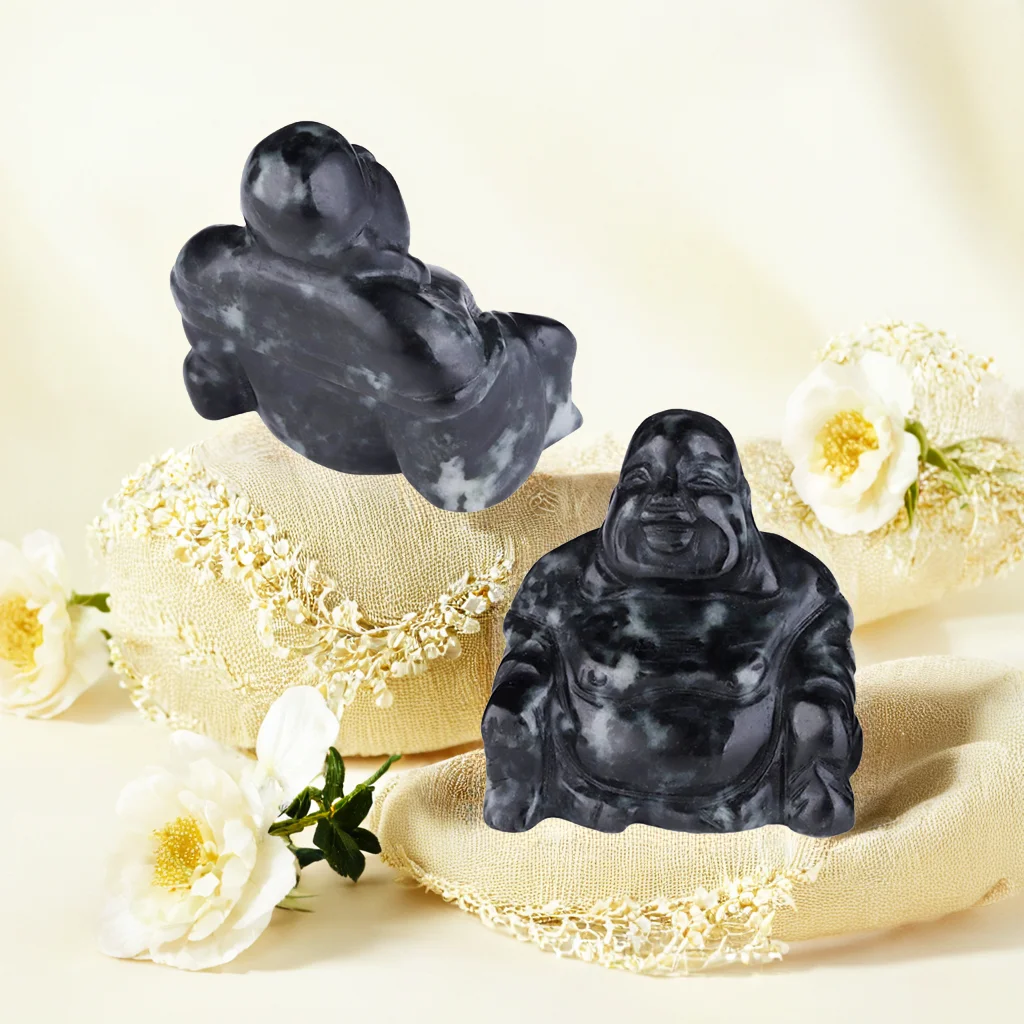TUMBEELLUWA 1.5 ''شفاء جوهرة حجر يضحك بوذا تمثال تمثال اليد منحوتة تميمة جيب حجر للمنزل مجوهرات الديكور