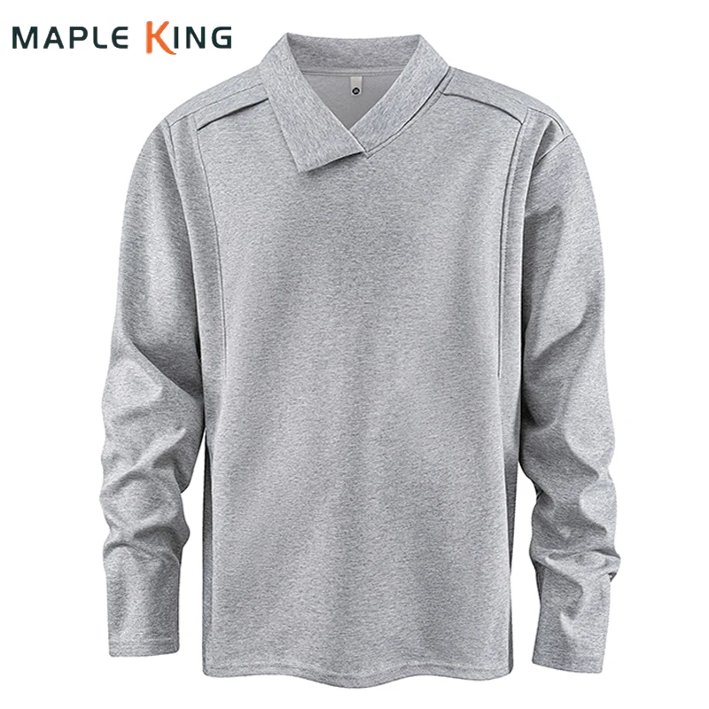 

Irregular Collar T Shirt for Man Solid Color Sportwear 2025 Autumn Casual Pullovers Camisetas Hombre Originales T Shirt Homme