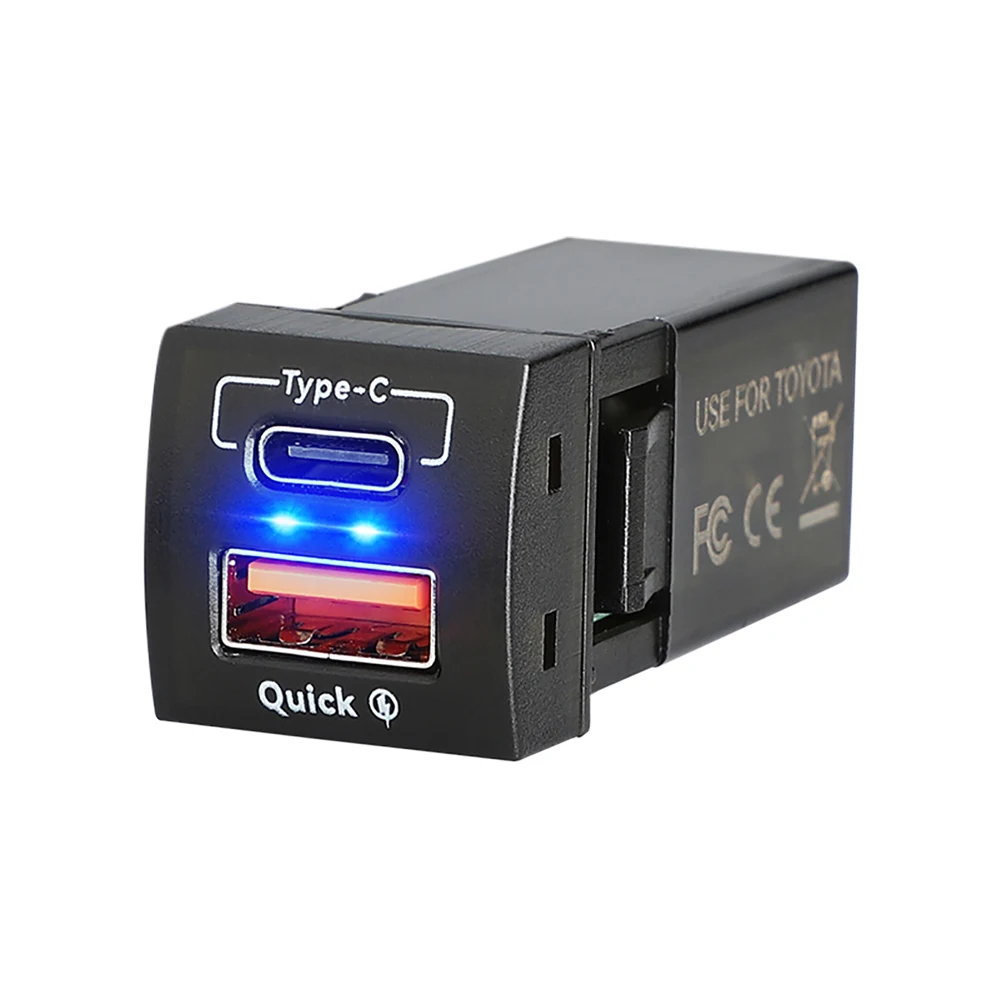

12V/24V Car Power Adapter Dual USB PD Type C/QC 3.0 Auto Charger Outlet 2 Ports Car Charger Adapter for Toyota Accessories
