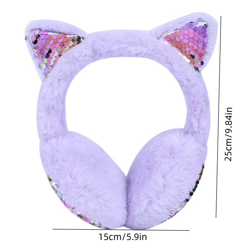 Soft Fufu Plush Cat Ear Earmuffs with Sequin Decoration, Cute Design, Suitable for Outdoor Use in Autumn and Winter, Daily Ear Warmth/Cute Style Ear Protection Item, Holiday Gift