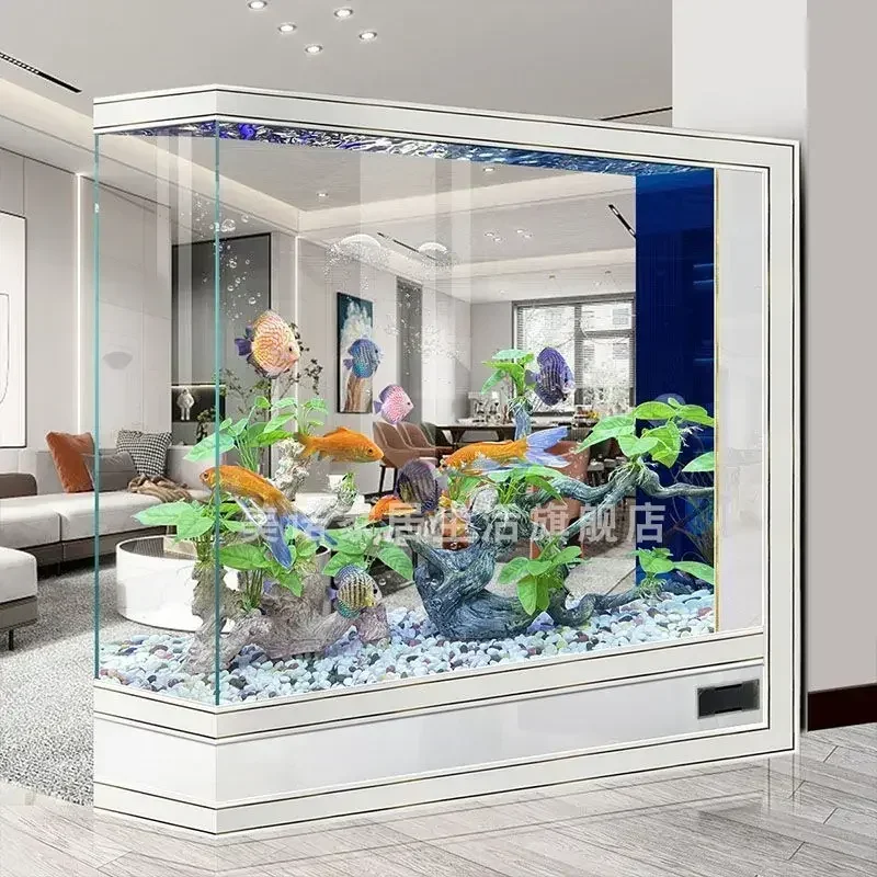 Super White Glass Family Fish Tank Living Room Home Fully Automatic Medium and Large Floor Landscaping