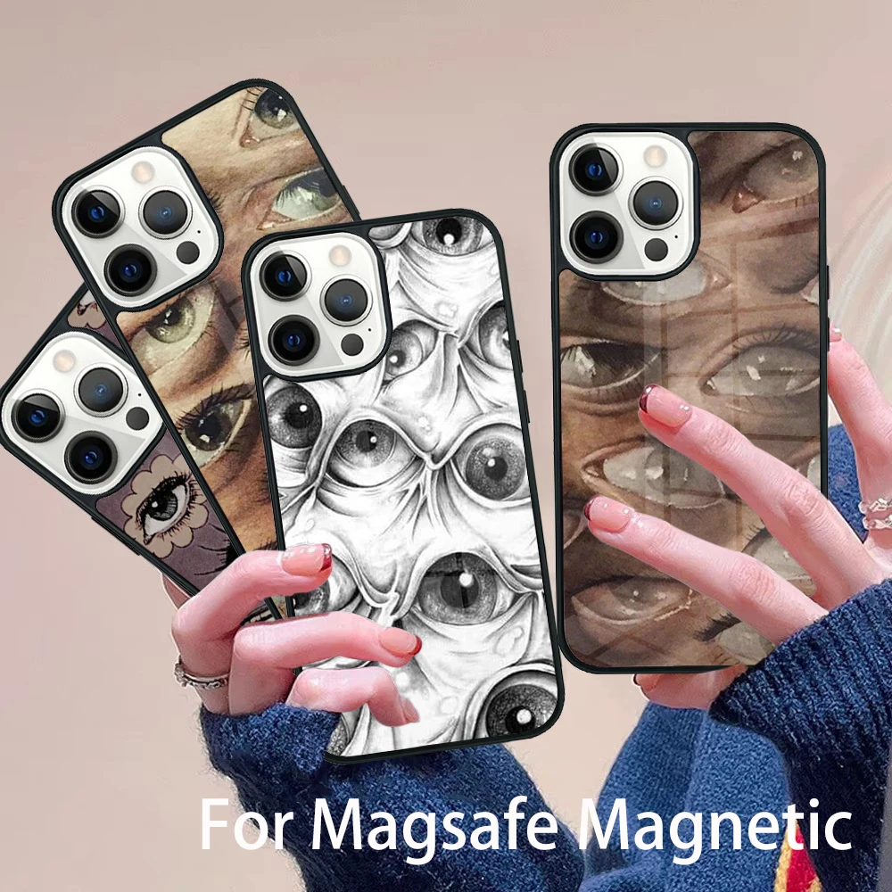 

Scary Face Eyes Smiley Phone Case Magesafe Magnetic Wireless Charge Cover For IPhone 16 11 12 13 14 15 Pro Max Plus Mini
