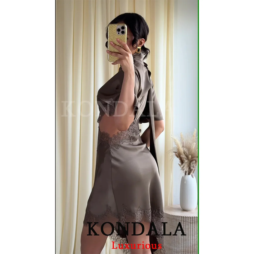 KONDALA Elegant Sexy Chic Women Mini Dress Asymmetrical Scarf Collar Dress Fashion 2026 Spring Summer Holiday Night Out Dress