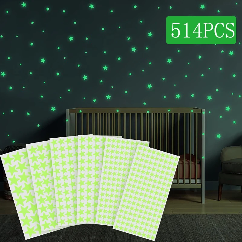 514pcs Glow in the Dark Star Stickers 3D Geometric Patterned Ceiling and Wall Decor for Kids Bedroom Halloween Home Decoration