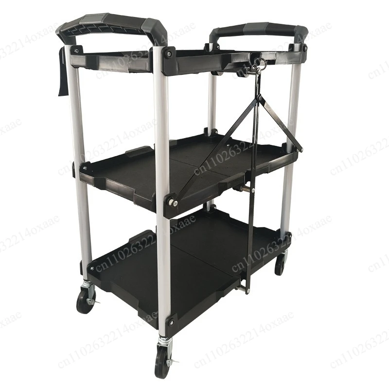 Portable Three-Layer Foldable Tool Trolley, Multifunctional Utility Cart for Studio, Kitchen and Live Broadcastin