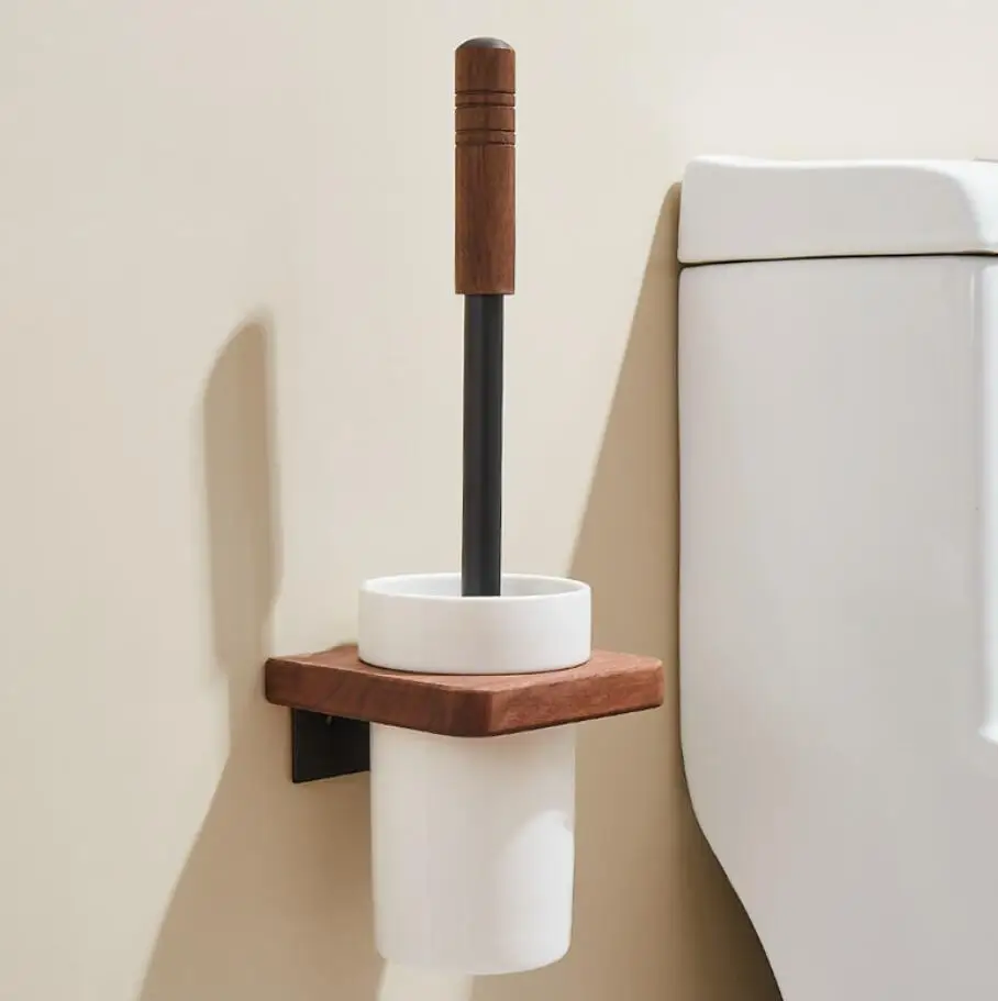 Walnut-horse bucket brush Household non-dead corner toilet shelf-free bathroom wall hanging cleaning and storage