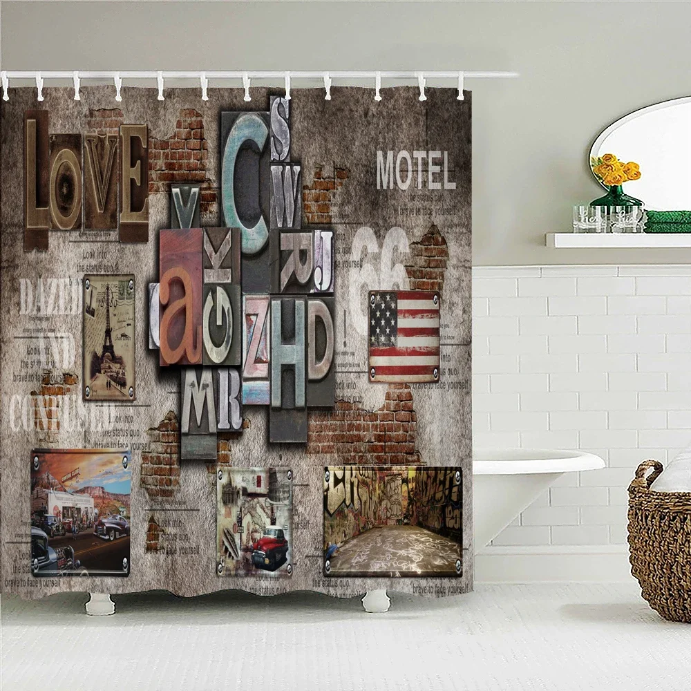 Funny Retro Vintage Car Shower Curtains Waterproof Bathroom Curtain Cool Old Newspaper Bath Curtain High Quality Shower Curtain